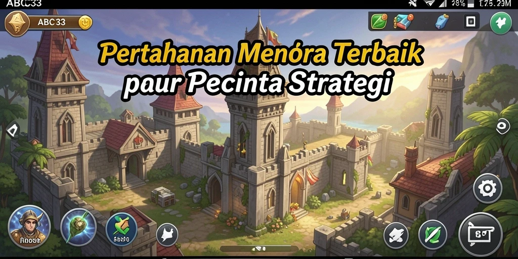 Tampilan gameplay ABC33 dengan menara dan strategi yang seru.