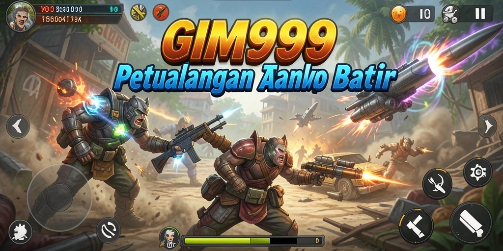 Screenshot menampilkan aksi mendebarkan dalam GIM999 dengan karakter bertempur melawan musuh.
