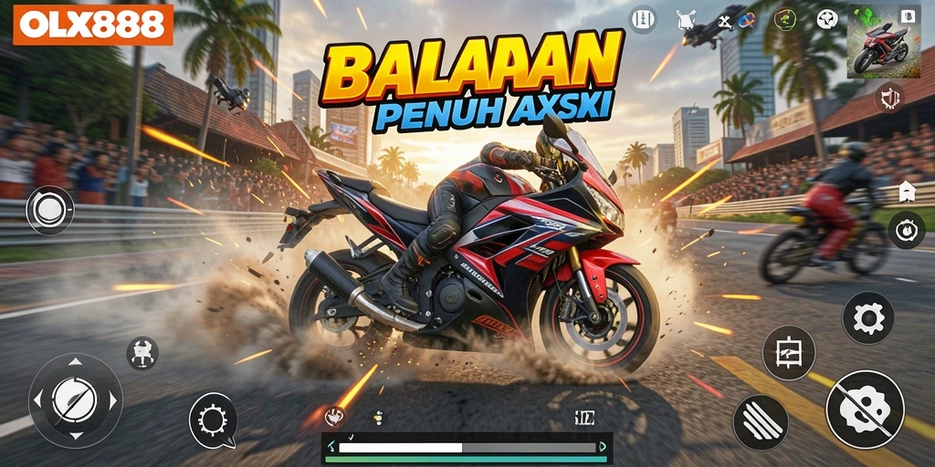 Tampilan seru dari gameplay balapan motor di OLX888.