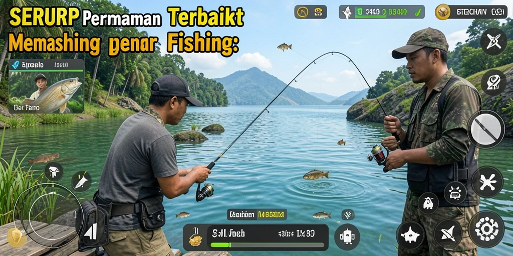 Tampilan gameplay SERURP dengan berbagai lokasi memancing yang menarik.
